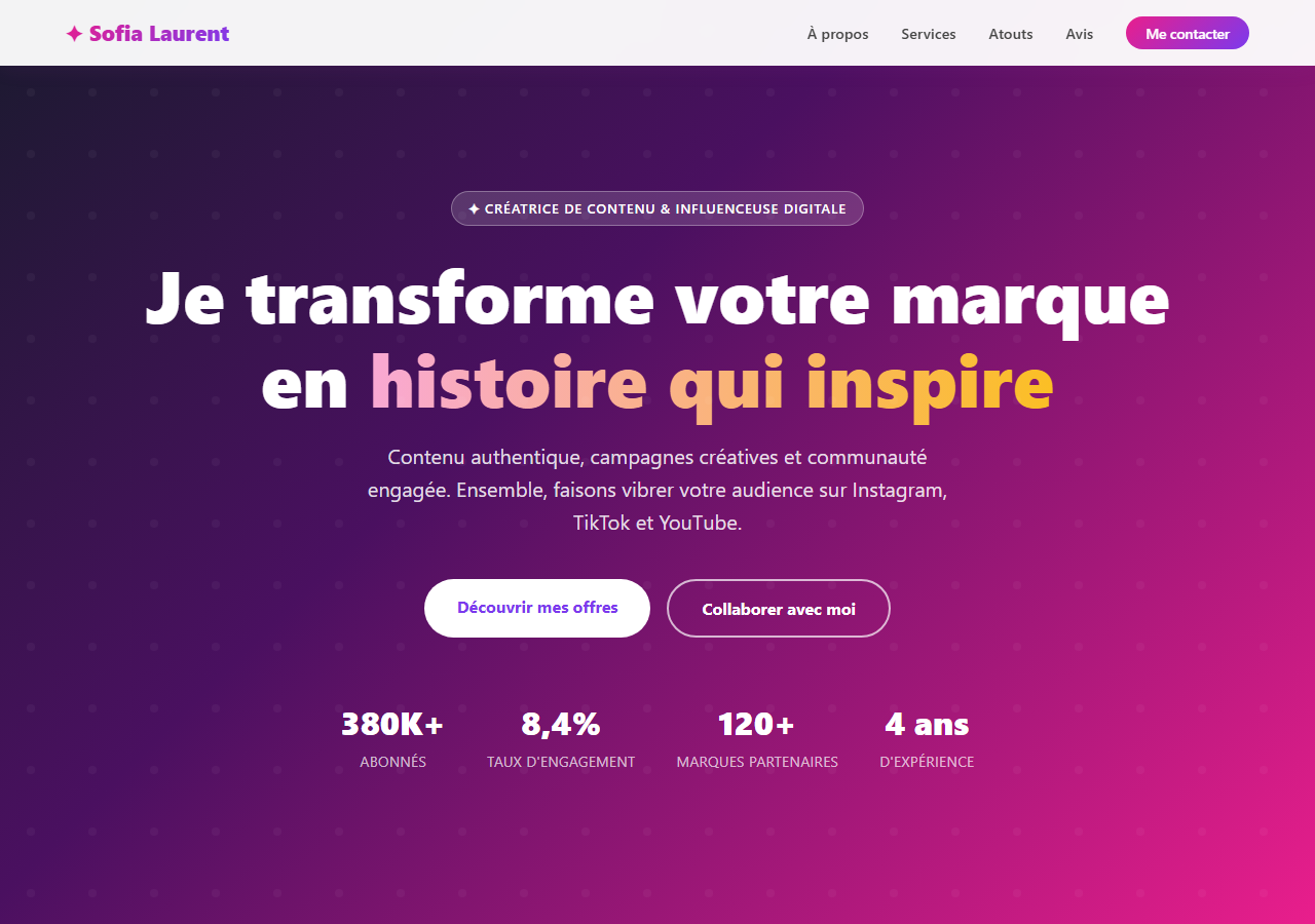 Template — Créateur de contenu influenceur