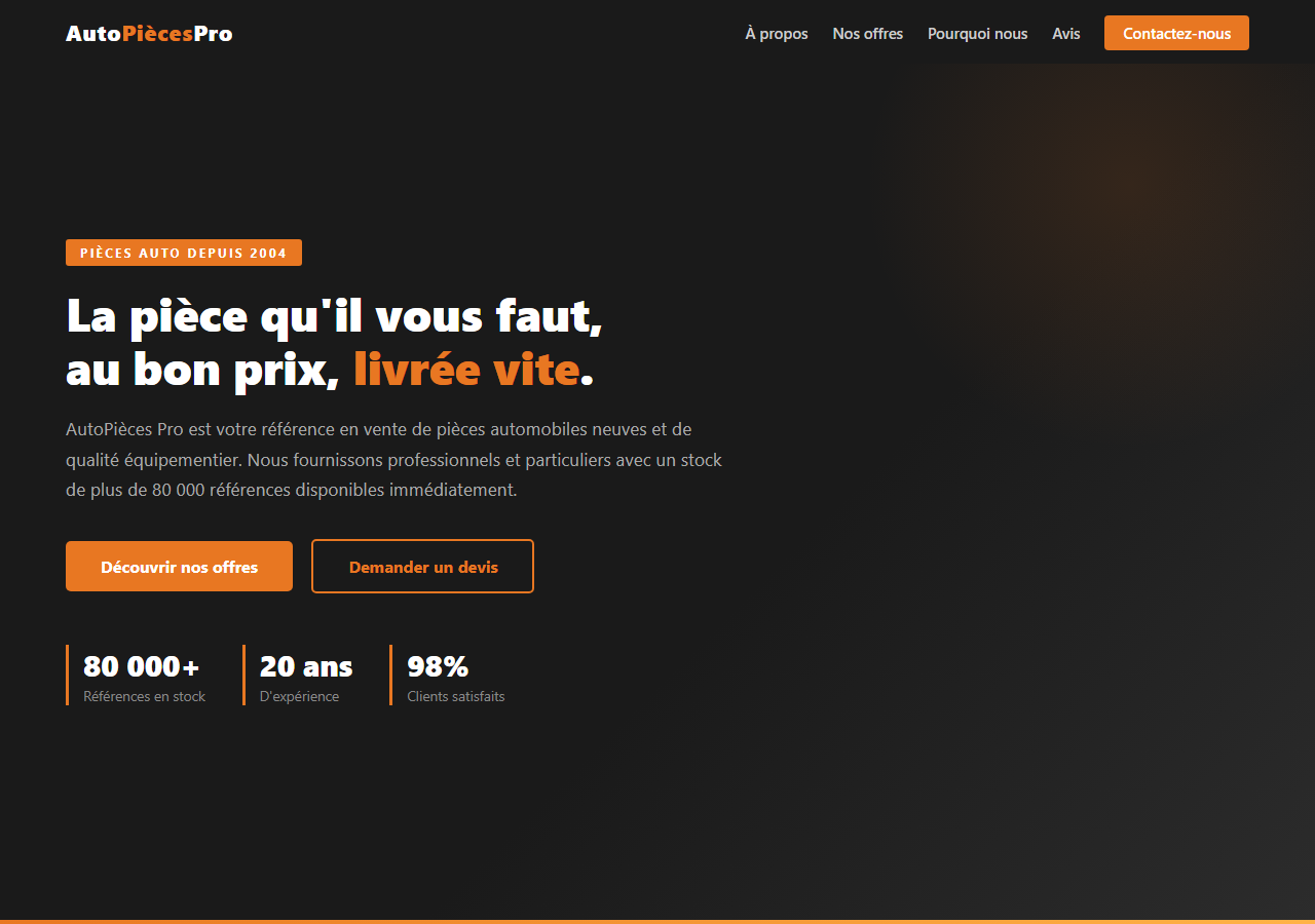 Template — Vente de pièces auto