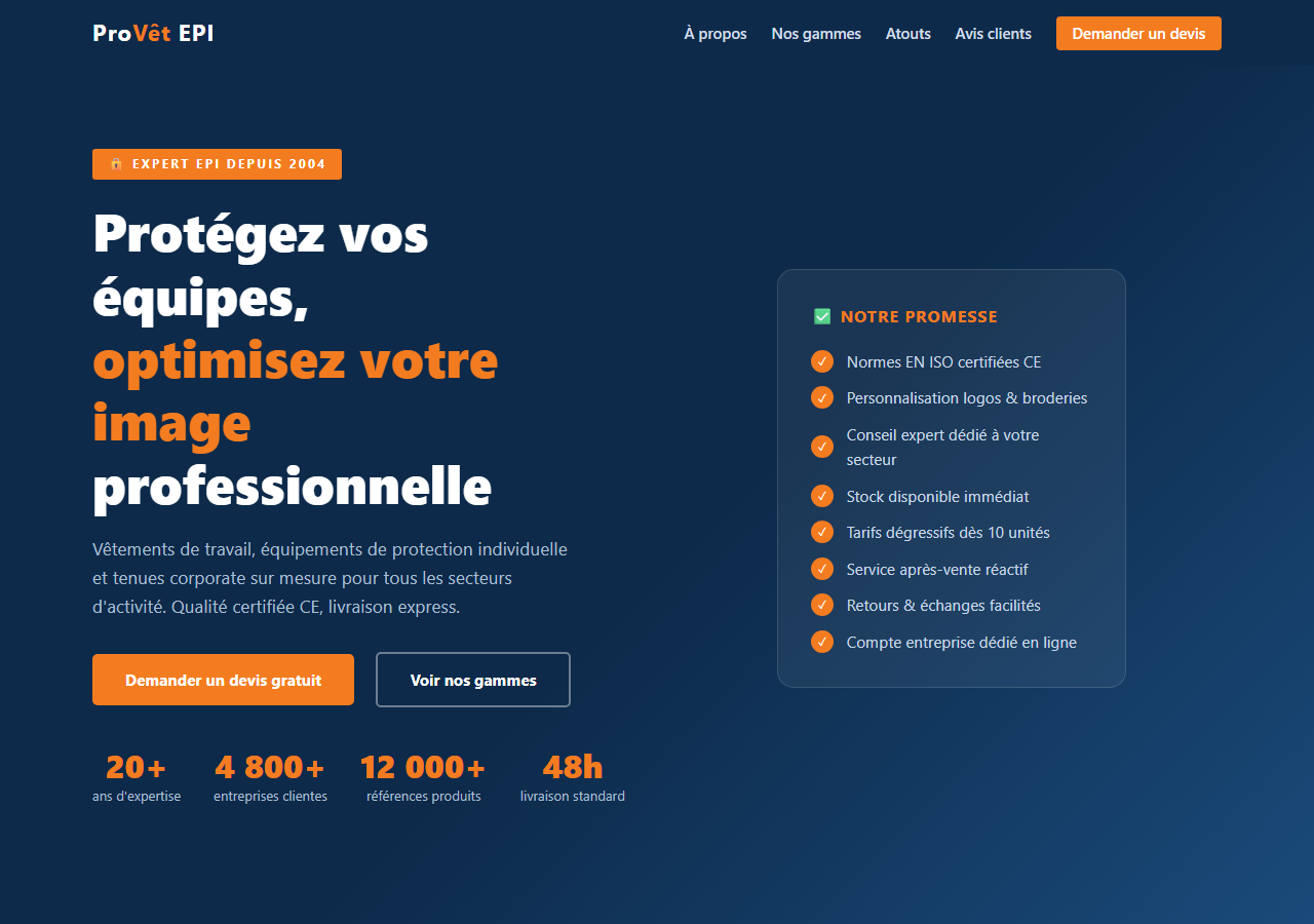 Template — Vêtements professionnels & EPI